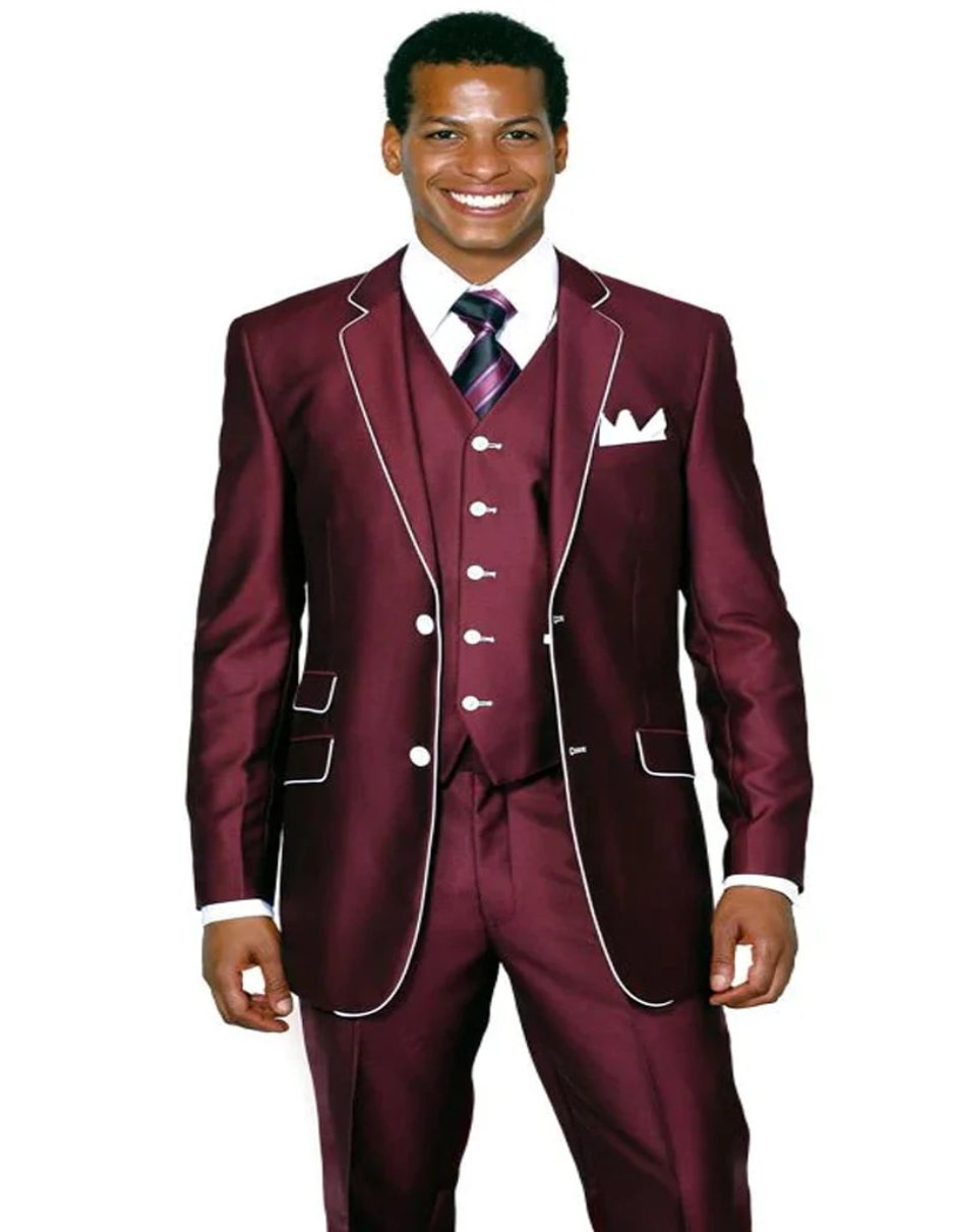 Burgundy Prom Tuxedo Shiny Suit for Men