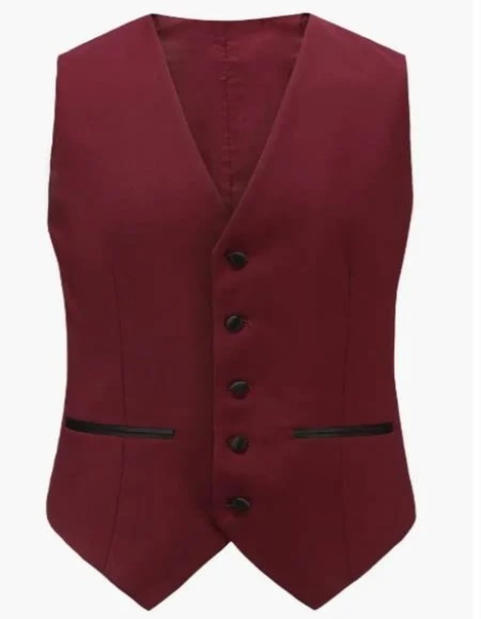 Burgundy Shawl Collar Vested Tuxedo Suit