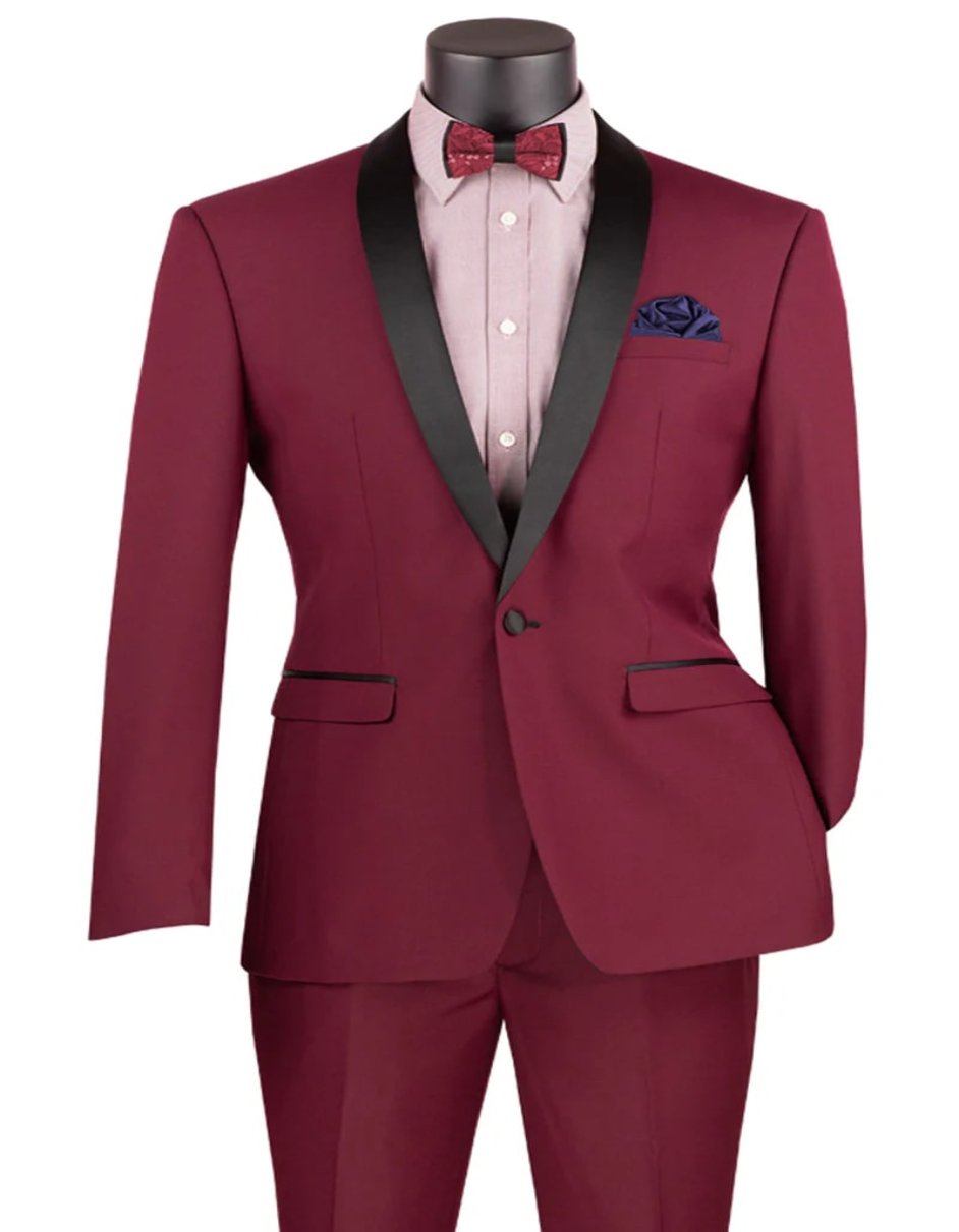 Mens Burgundy Prom Tuxedo - Maroon Wedding Front Suit