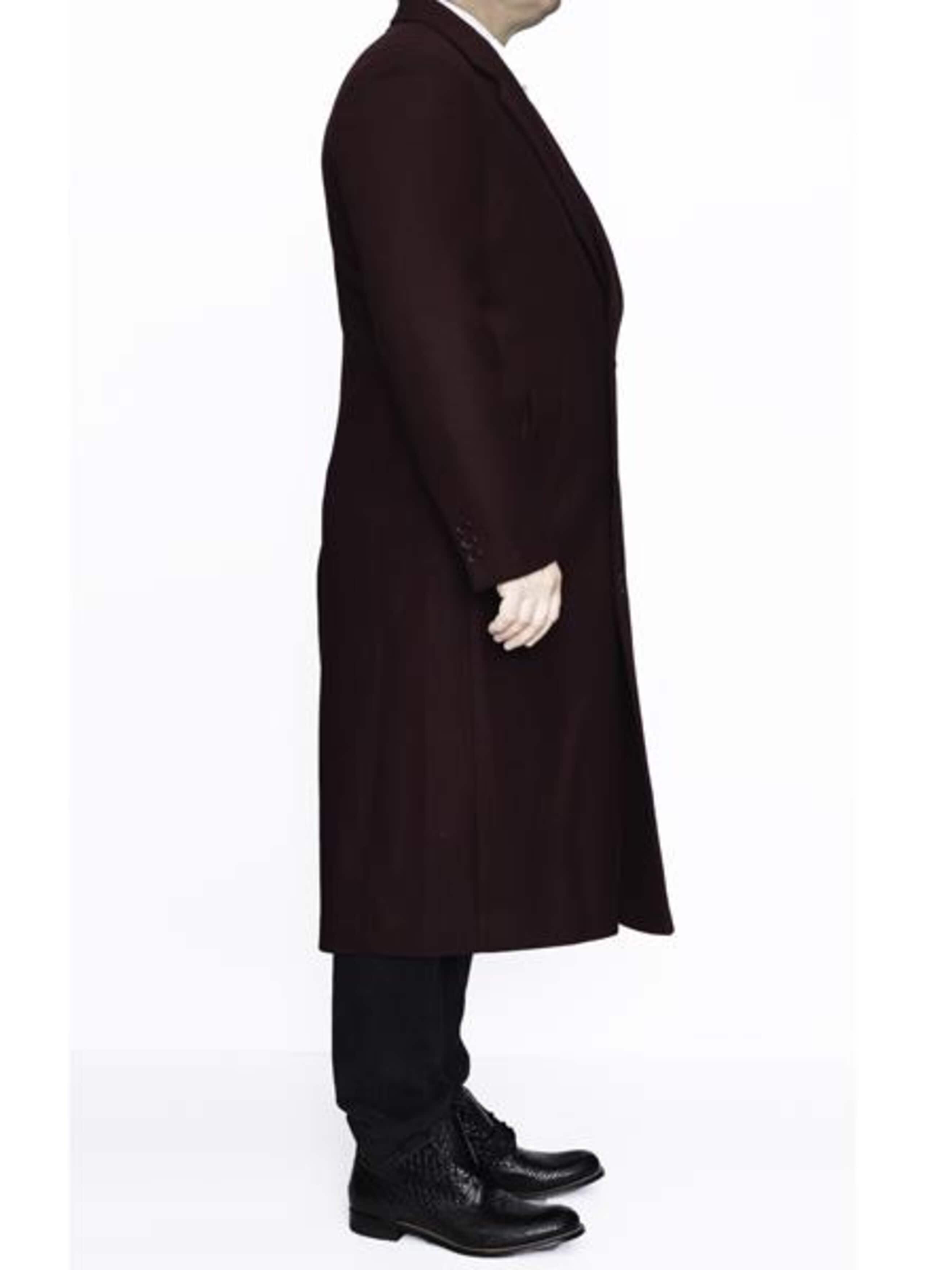 3 Button Ankle Length Burgundy Wool Overcoat