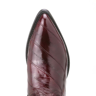 Menβs Burgundy Eel Skin J-Toe Boots by Los Altos