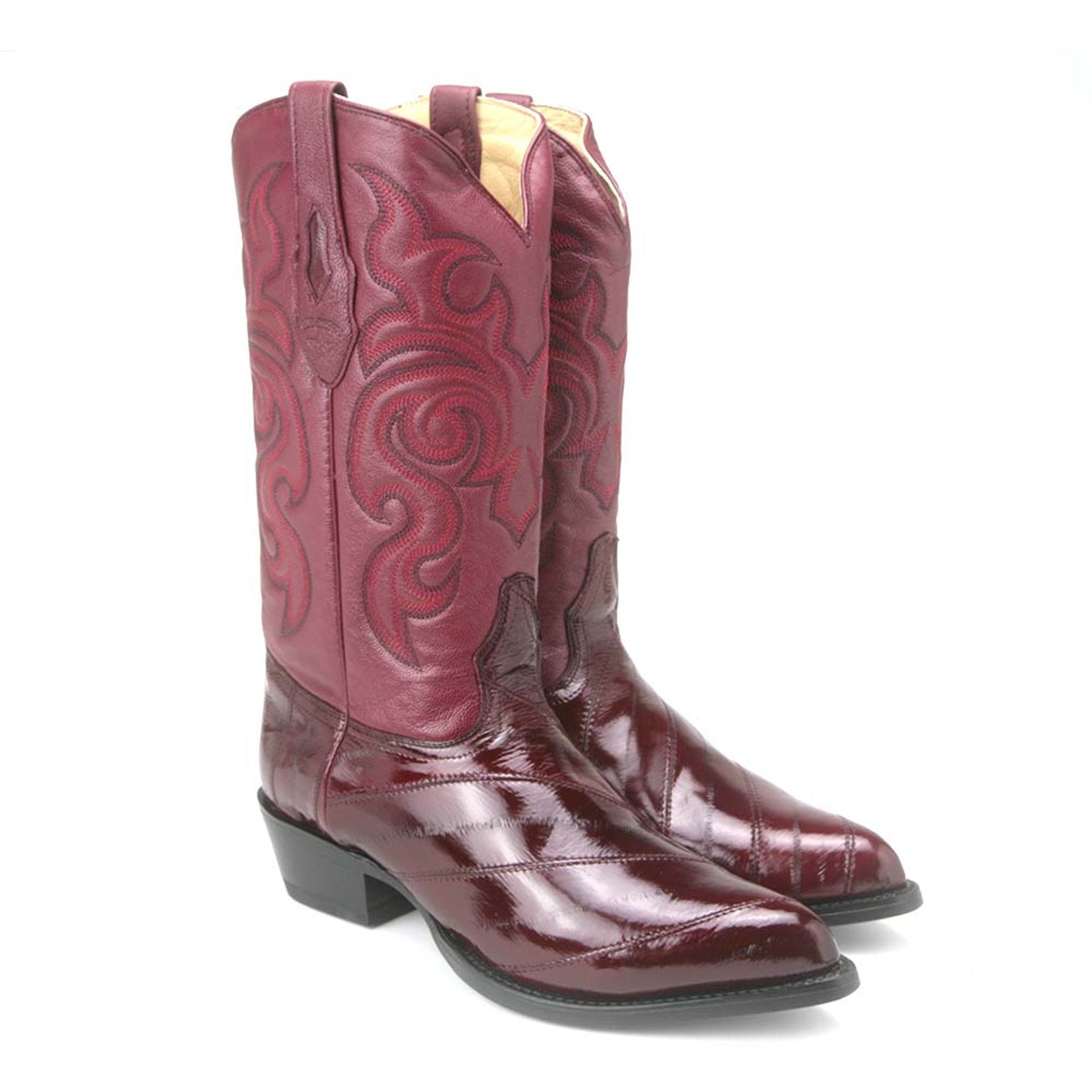 Men’s Burgundy Eel Skin J-Toe Boots by Los Altos