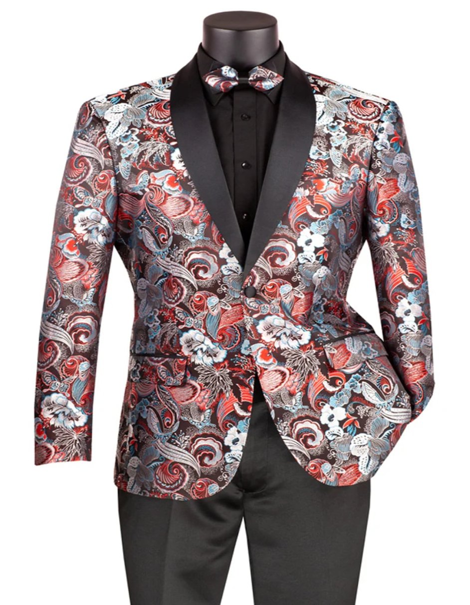 Mens Burgundy Prom Floral Dinner Suit