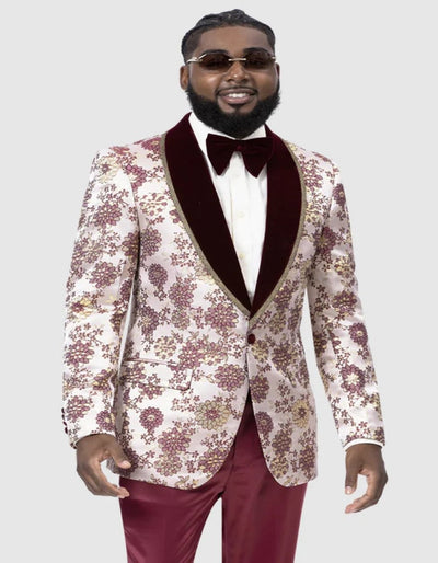 Mens Burgundy Prom Tuxedo Maroon Vintage Suit