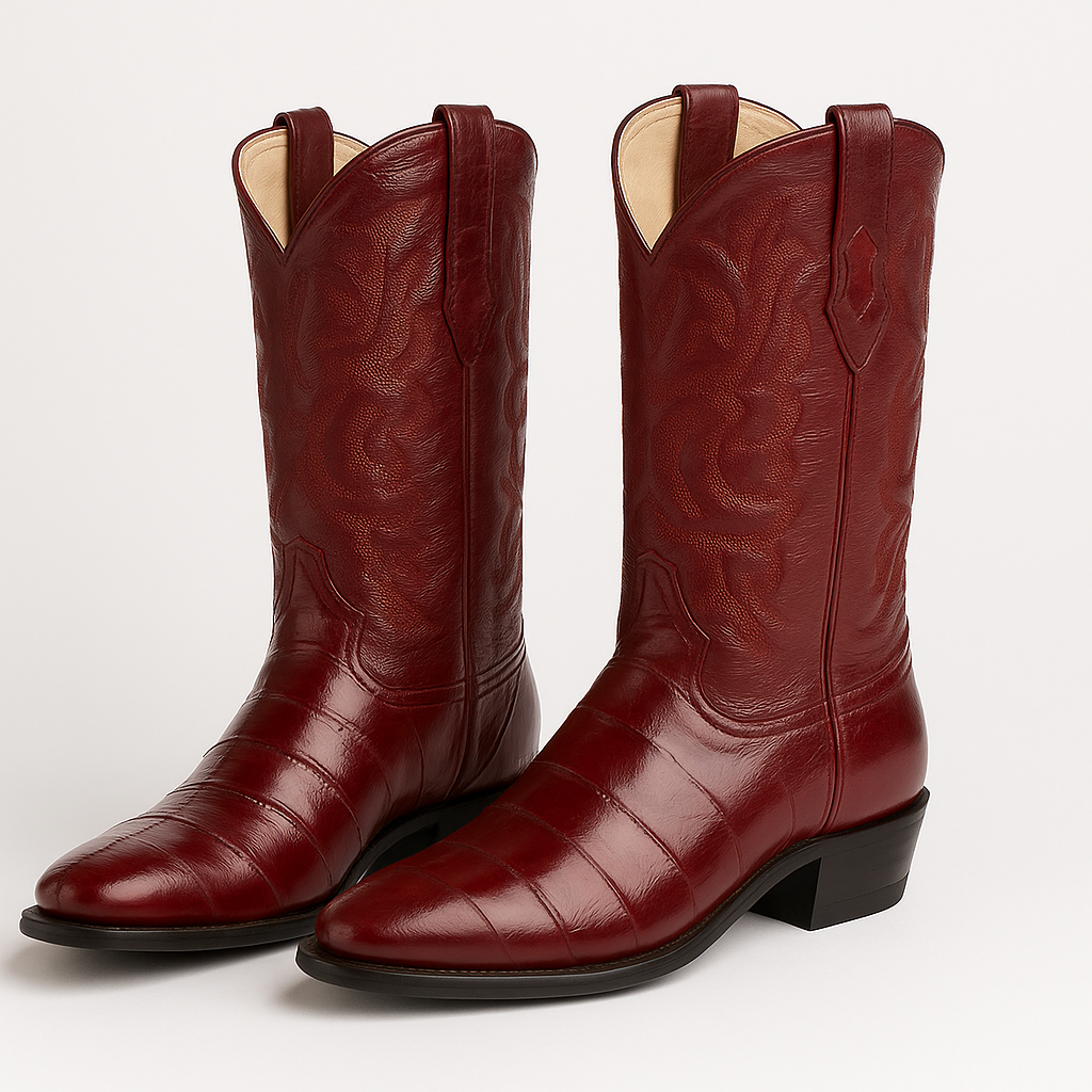 Wild West Burgundy ~ Maroon ~ Wine Color Eel Cowboy Boots - Botas De Anguila