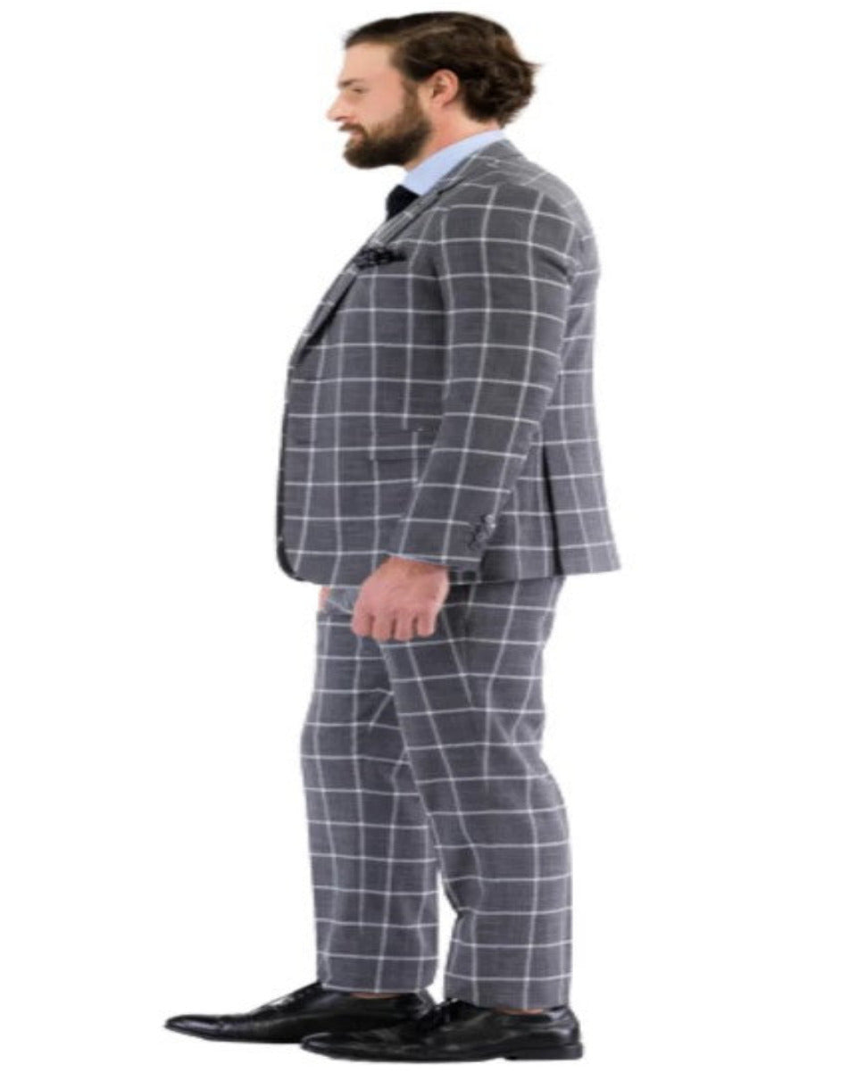 Mens Grey Plaid Suit with Vest - Windowpane Pattern