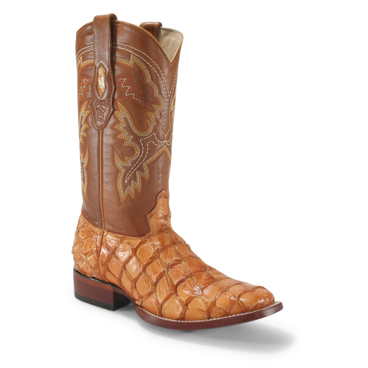 Brown Glossy Pirarucu Square Toe Boots by Los Altos
