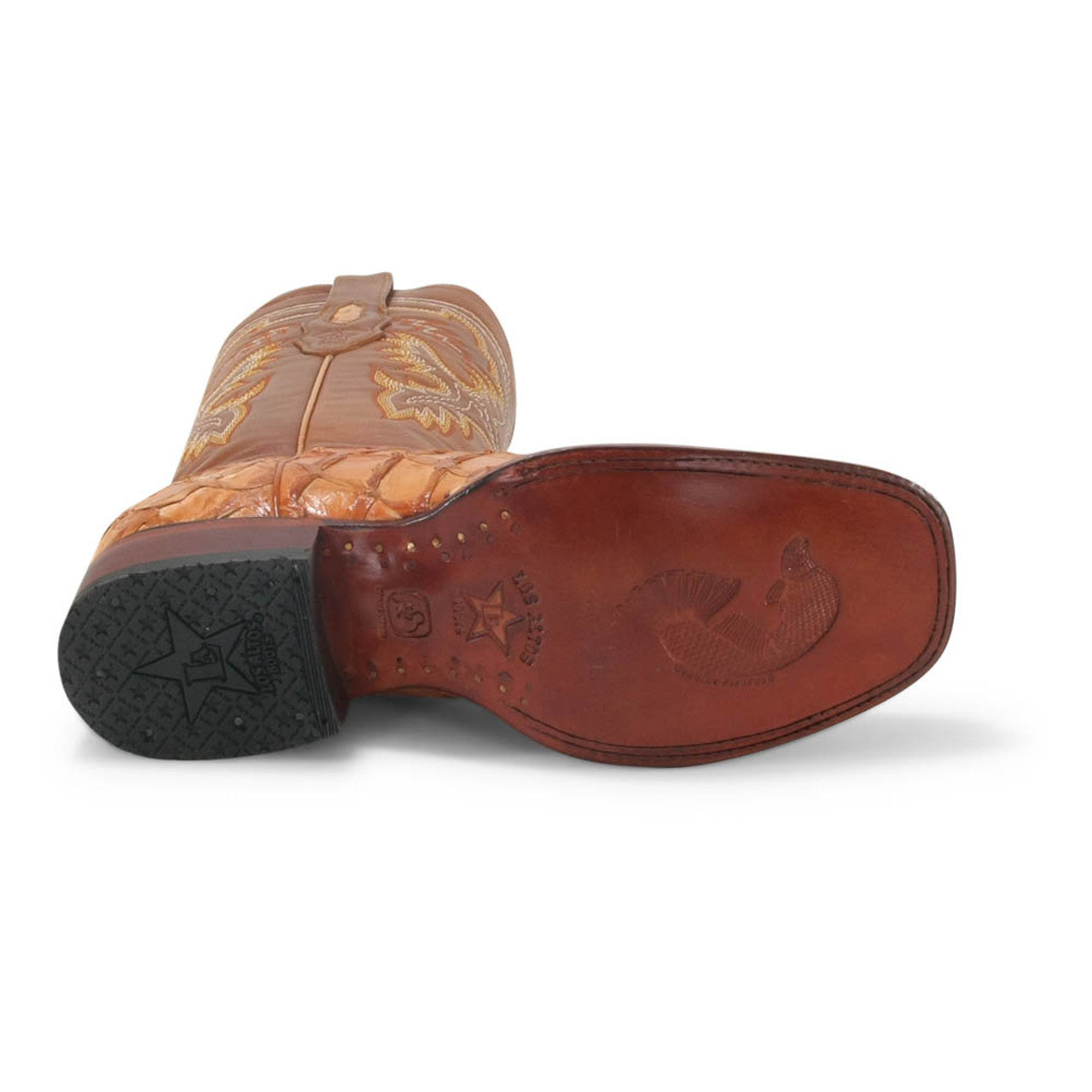 Brown Glossy Pirarucu Square Toe Boots by Los Altos