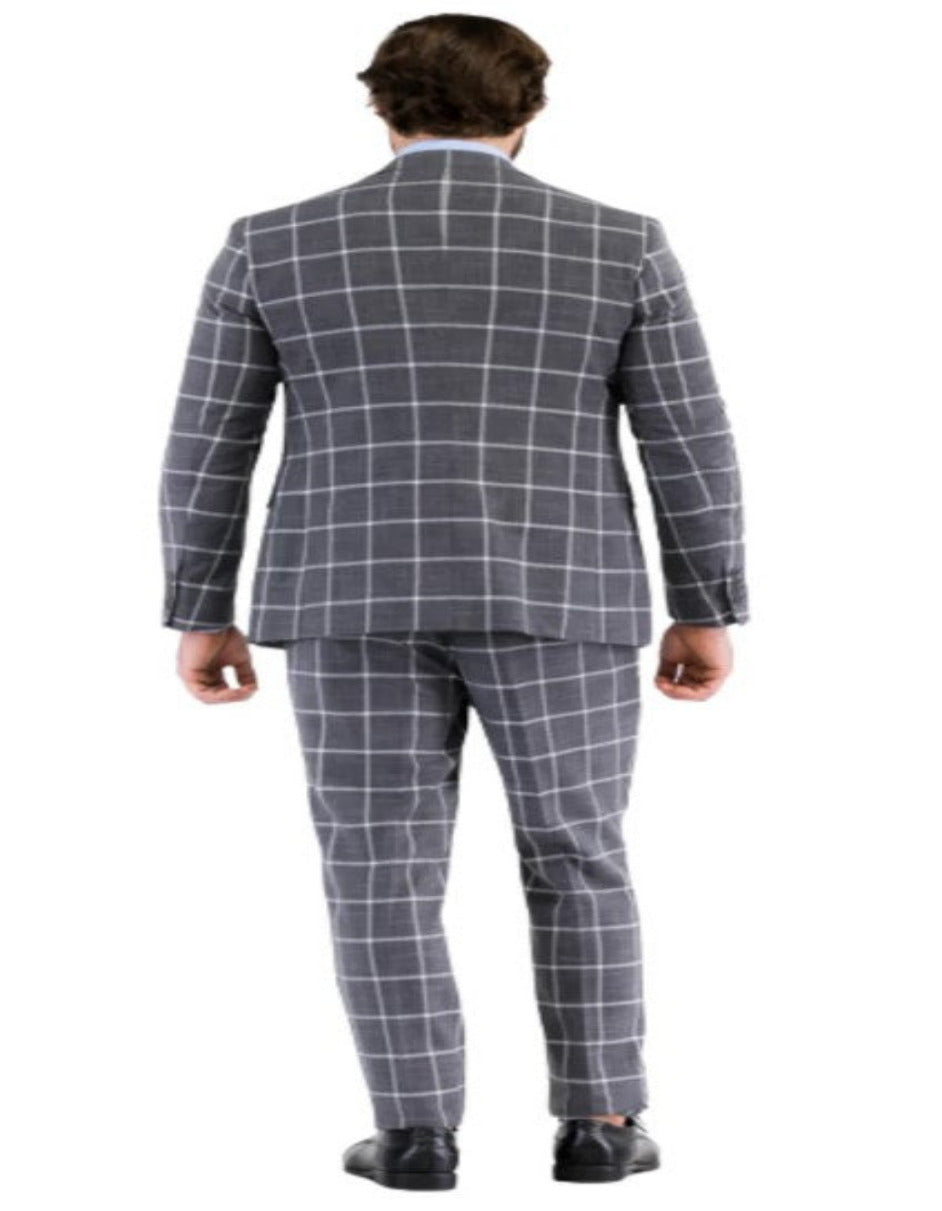 Mens Grey Plaid Suit with Vest - Windowpane Pattern