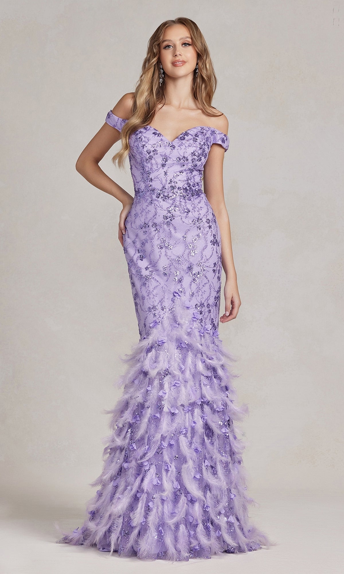 Nox Anabel C1106 Glamorous Glitter Prom Dress with Feather Skirt