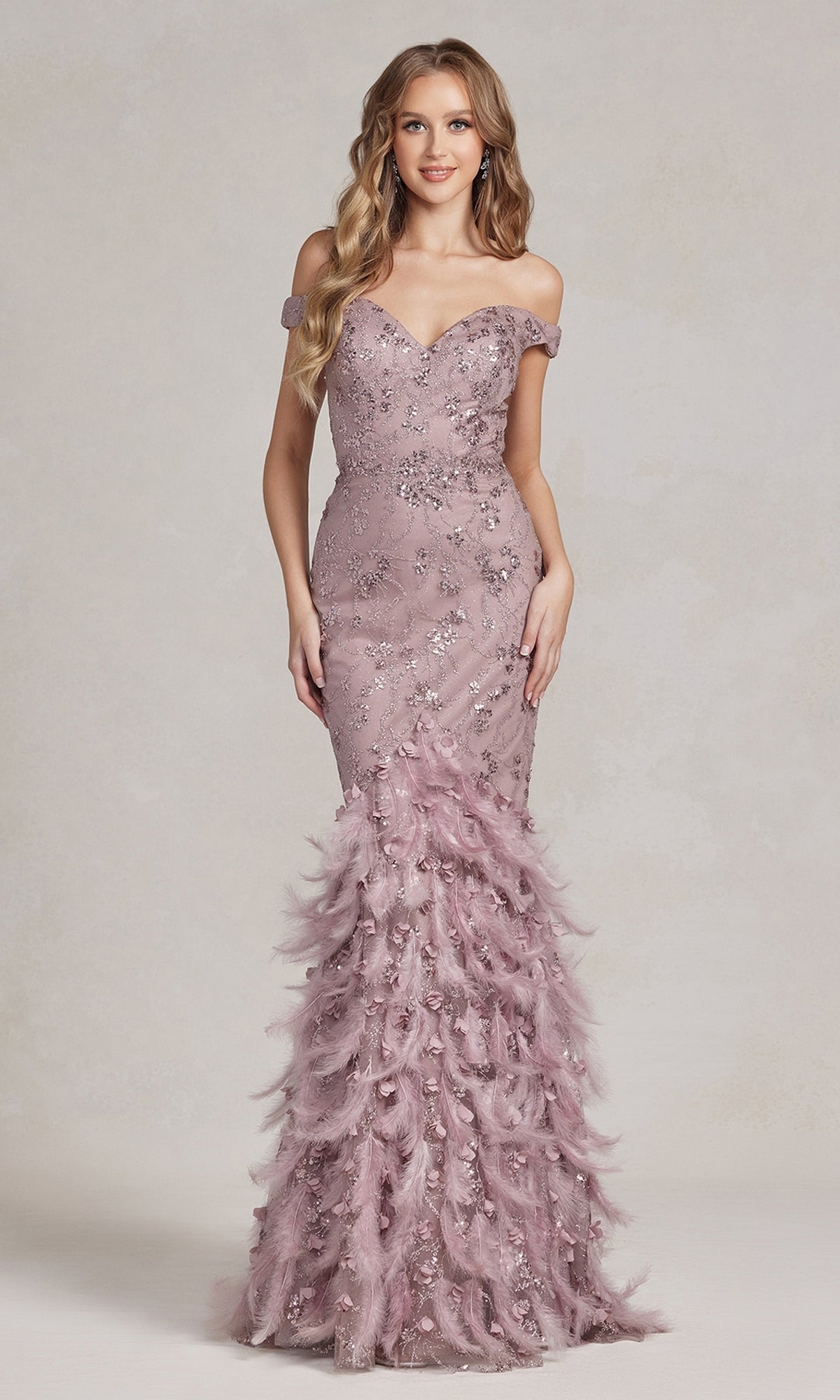 Nox Anabel C1106 Glamorous Glitter Prom Dress with Feather Skirt