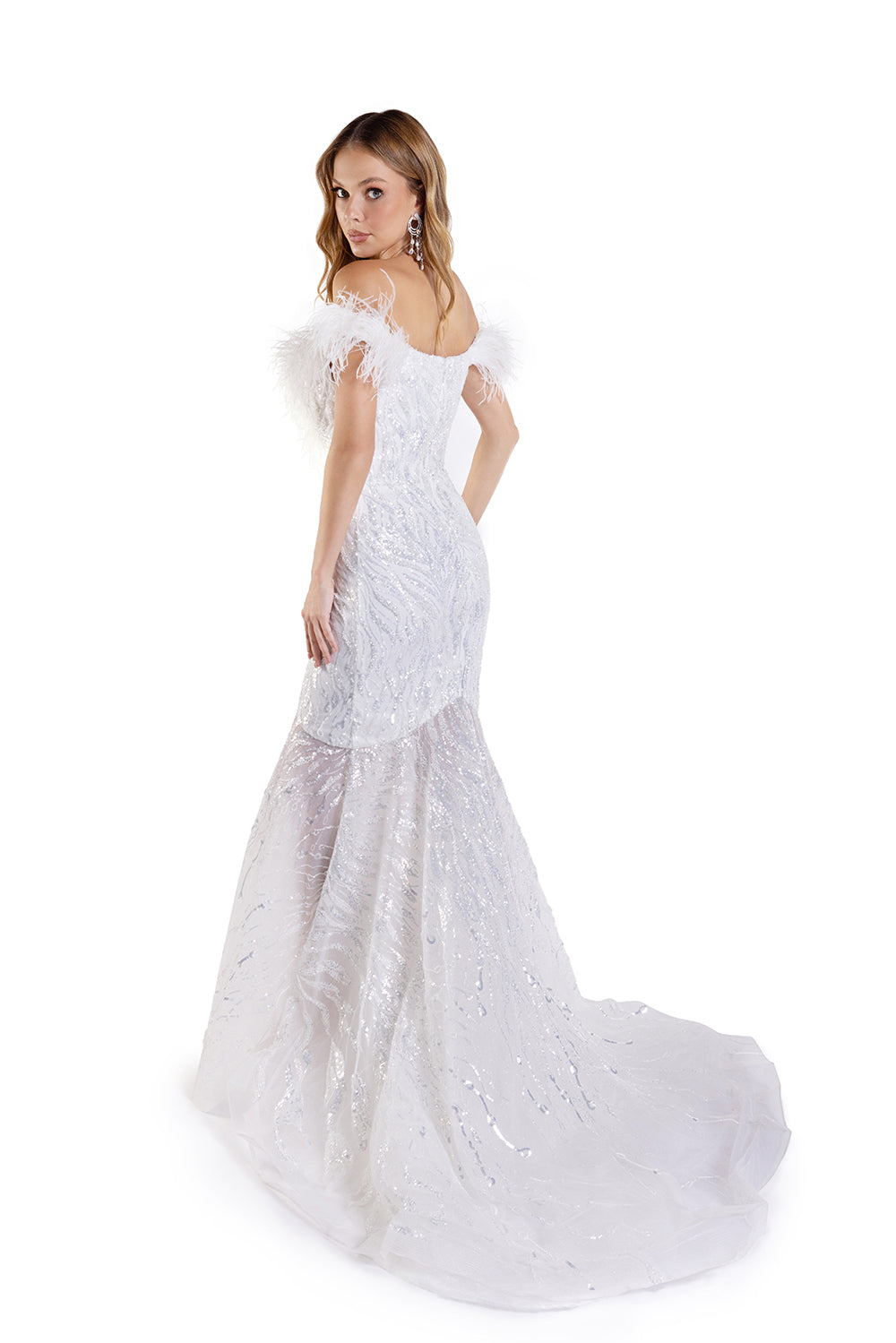 Feather Off Shoulder Mermaid Dress by Lucci Lu C8051