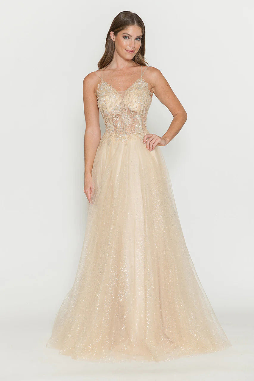 Evening Dress V-Neck Beaded Sequin A-Line Formal Gown By Lenovia 8183