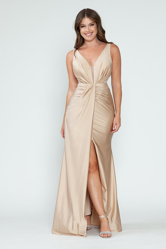 Bridesmaid Dress V-Neck Empire Bodice Ruched Prom Gown By Lenovia 5319-New Collection