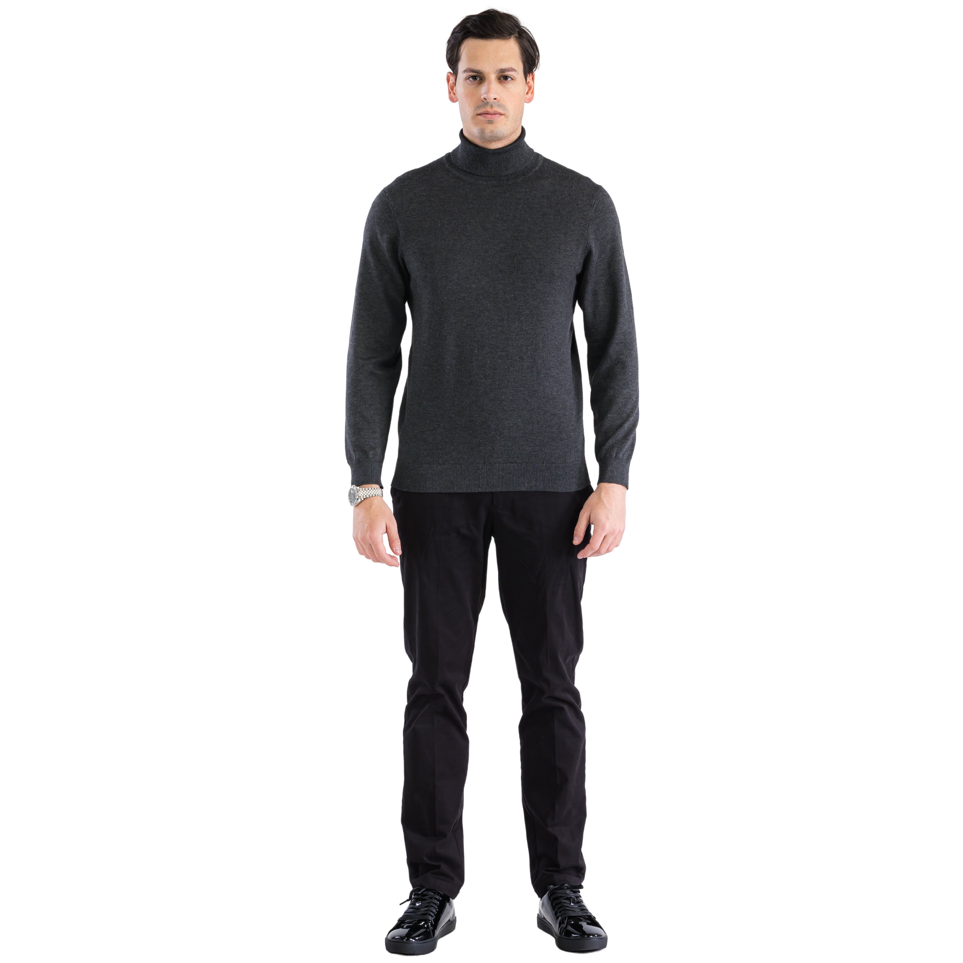 Charcoal Pullover Turtleneck Sweater for Men