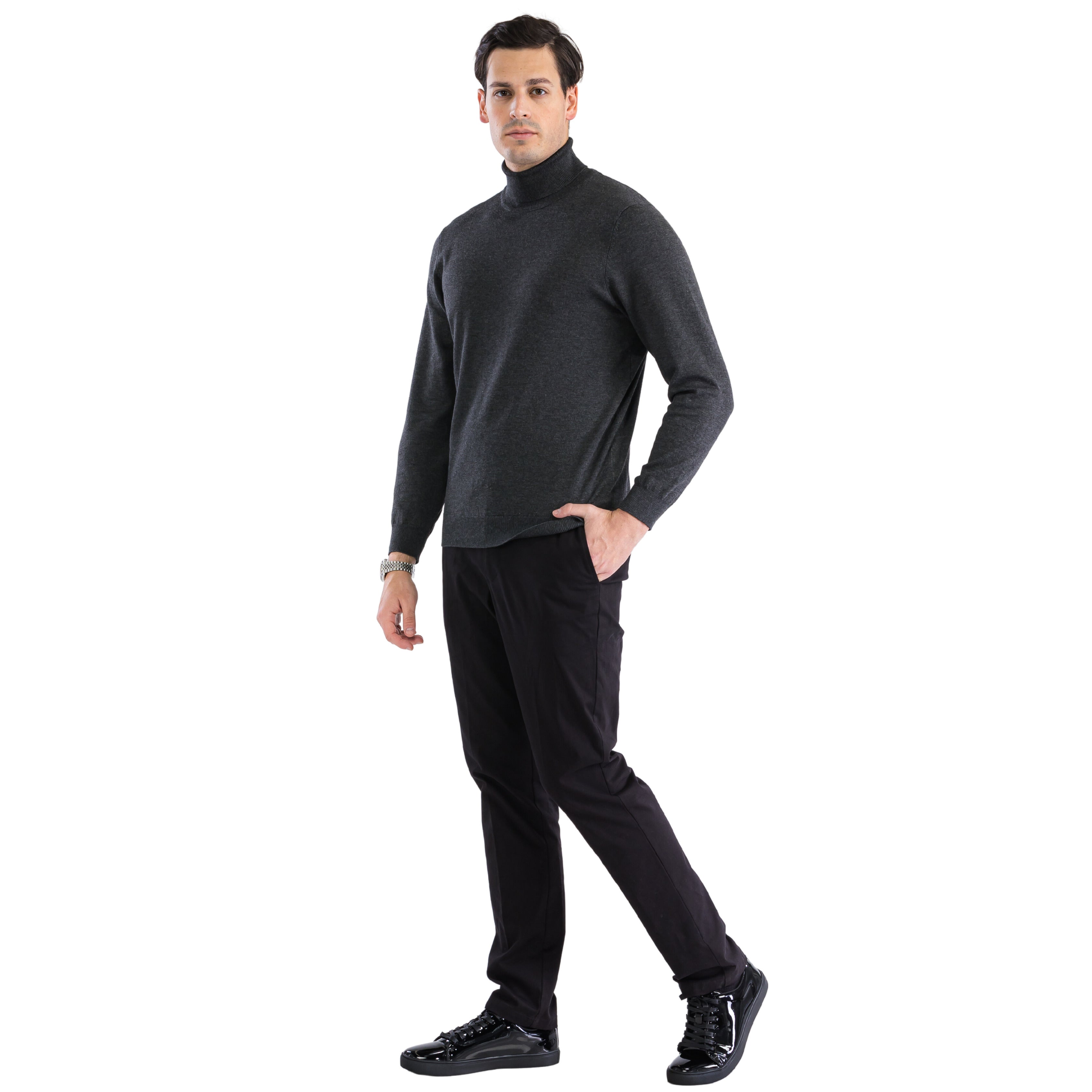 Charcoal Pullover Turtleneck Sweater for Men