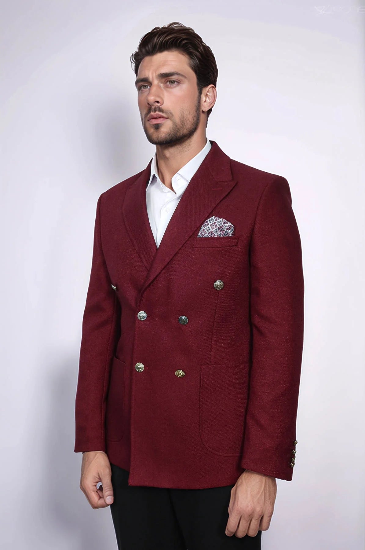 Burgundy Slim Fit Double Breasted Blazer for Men