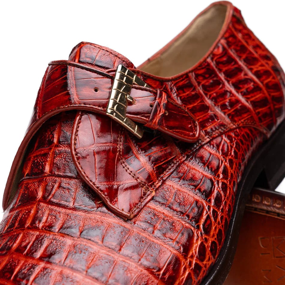 Rovigo Rustic Cognac Caiman Monk Strap Loafers