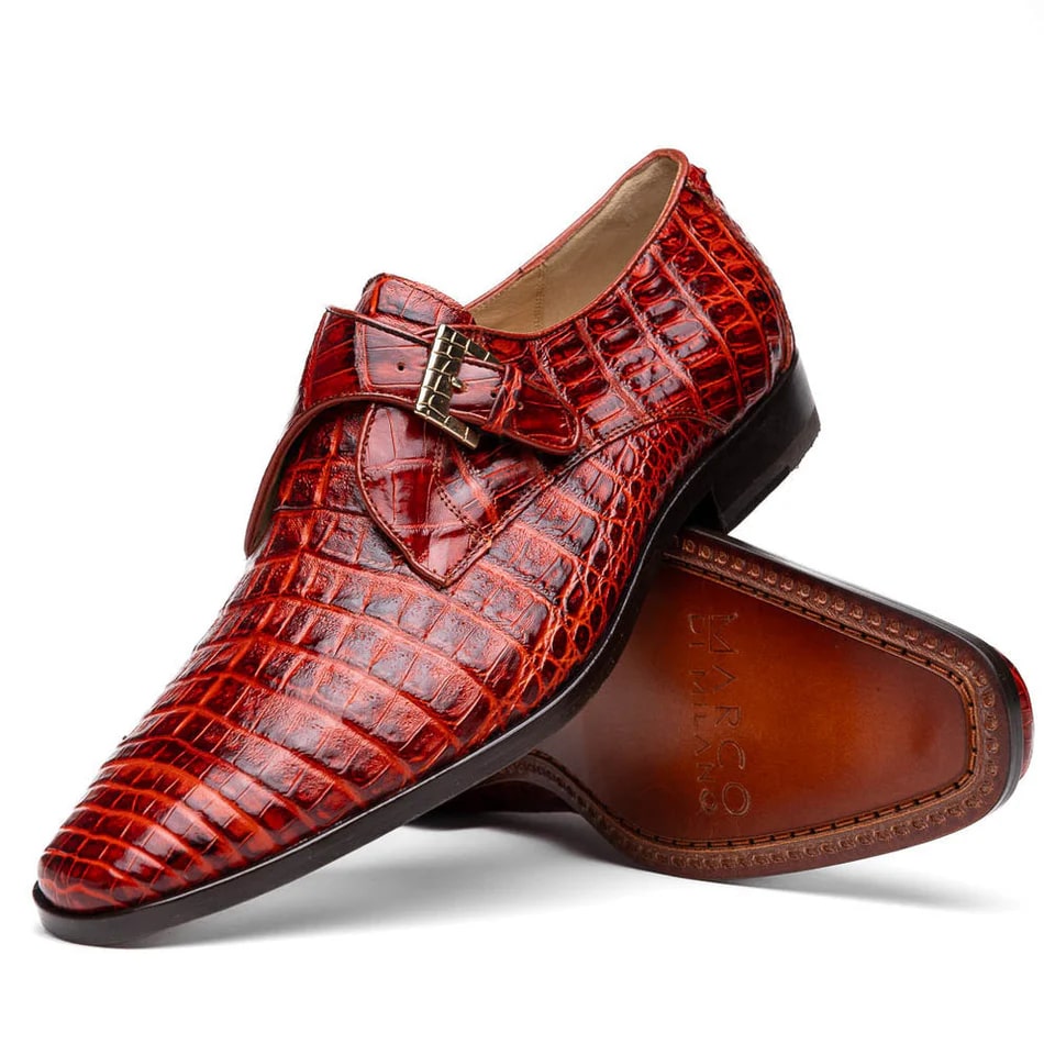 Rovigo Rustic Cognac Caiman Monk Strap Loafers