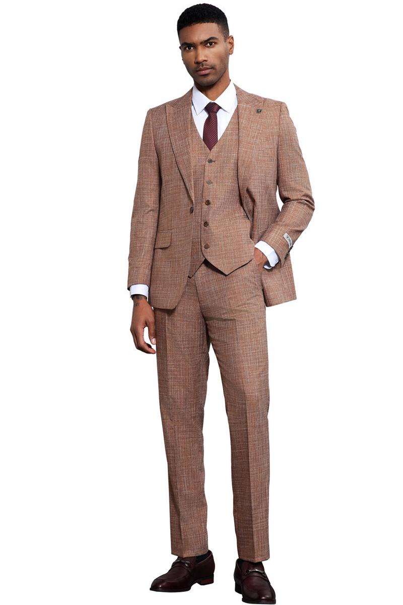 Stacy Adams Sharkskin Weave Suit in Light Rust