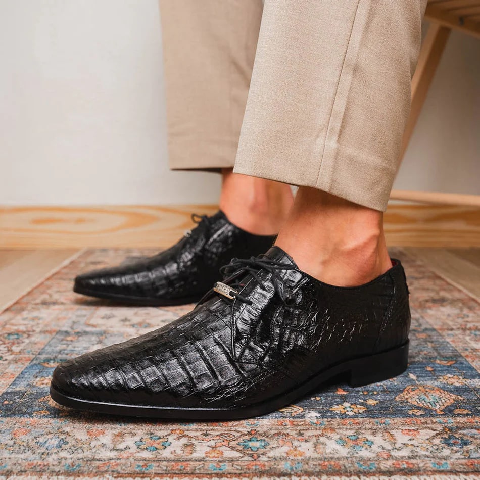 Lacio Black Caiman Crocodile Dress Derby Oxfords