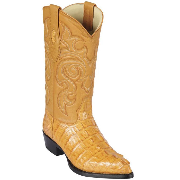 J Toe Cowboy Boots - J Toe Western Boots - Los Altos Boots - Mens Yellow Gold Dress Cowboy Boot - Low Priced Buttercup Caiman Tail J-Toe Western Boots- in Buttercup