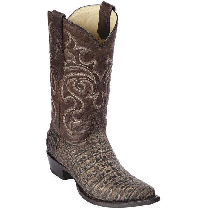 Sanded Brown Caiman Snip Toe Cowboy Boots