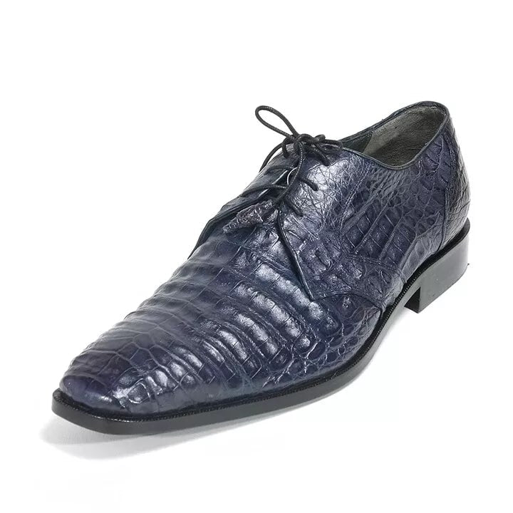 Navy Caiman Belly Lace-Up Boots by Los Altos