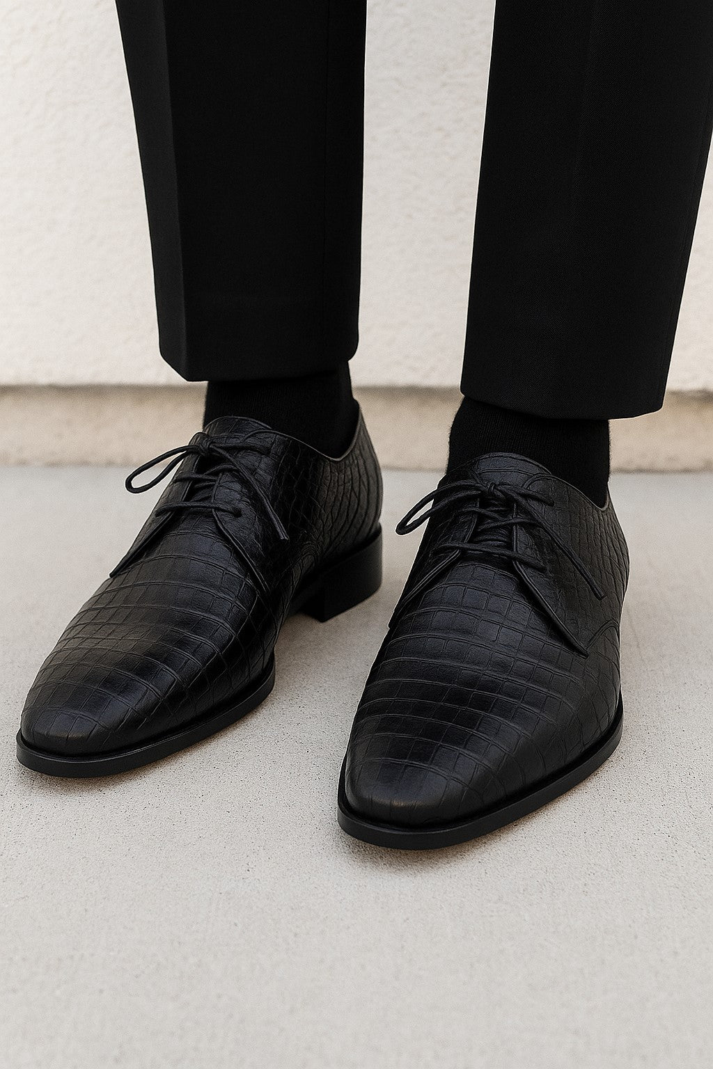 Lacio Black Caiman Crocodile Dress Derby Oxfords