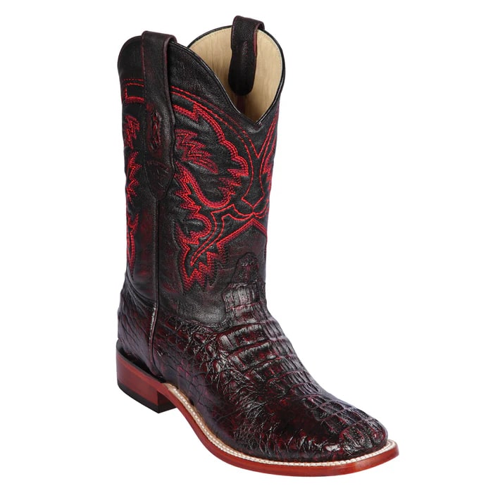 Caiman Horn-Back Square Toe Cowboy Boot Black Cherry