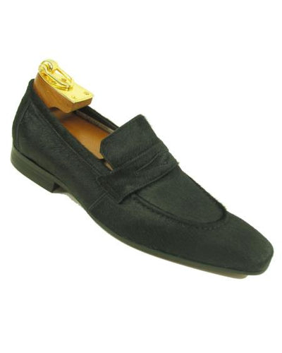 Men's Black Fashionable Carrucci Slip On Style Calfhair Black Dress Shoe - Cheap Priced Men's Discounted black dress shoes