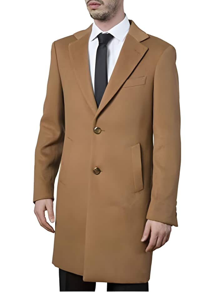Camel Modern Fit Long Dress Topcoat for Men