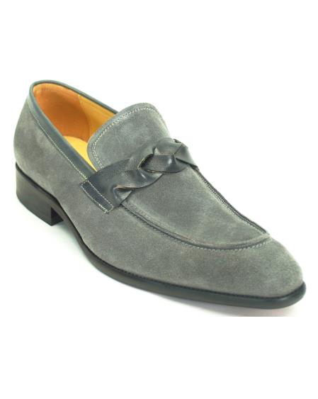 Carrucci Men's Fashionable Slip On Genuine Suede With Leather Trim Stylish Dress Loafer Shoes Grey