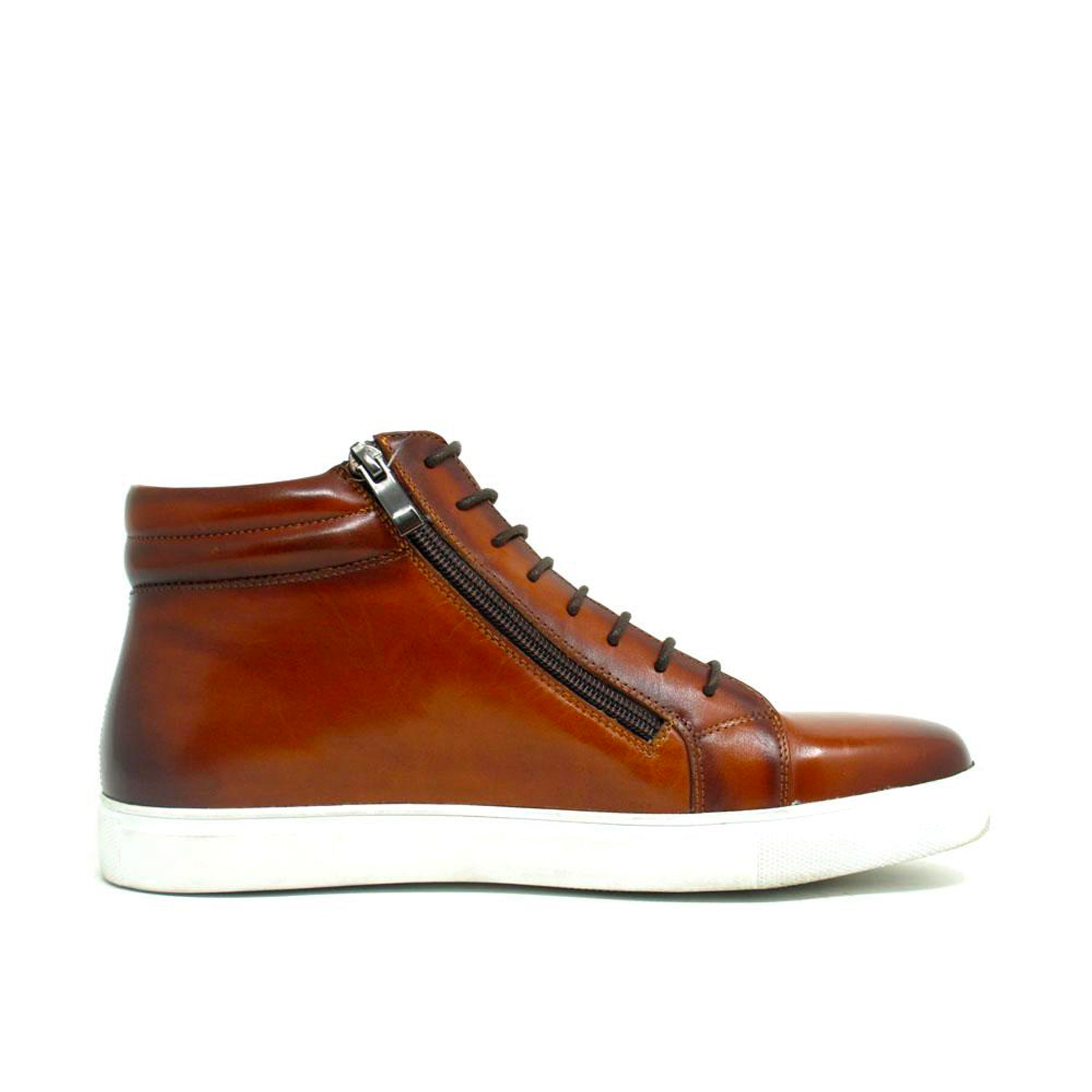 Carrucci High Top Side Zipper Leather Sneaker
