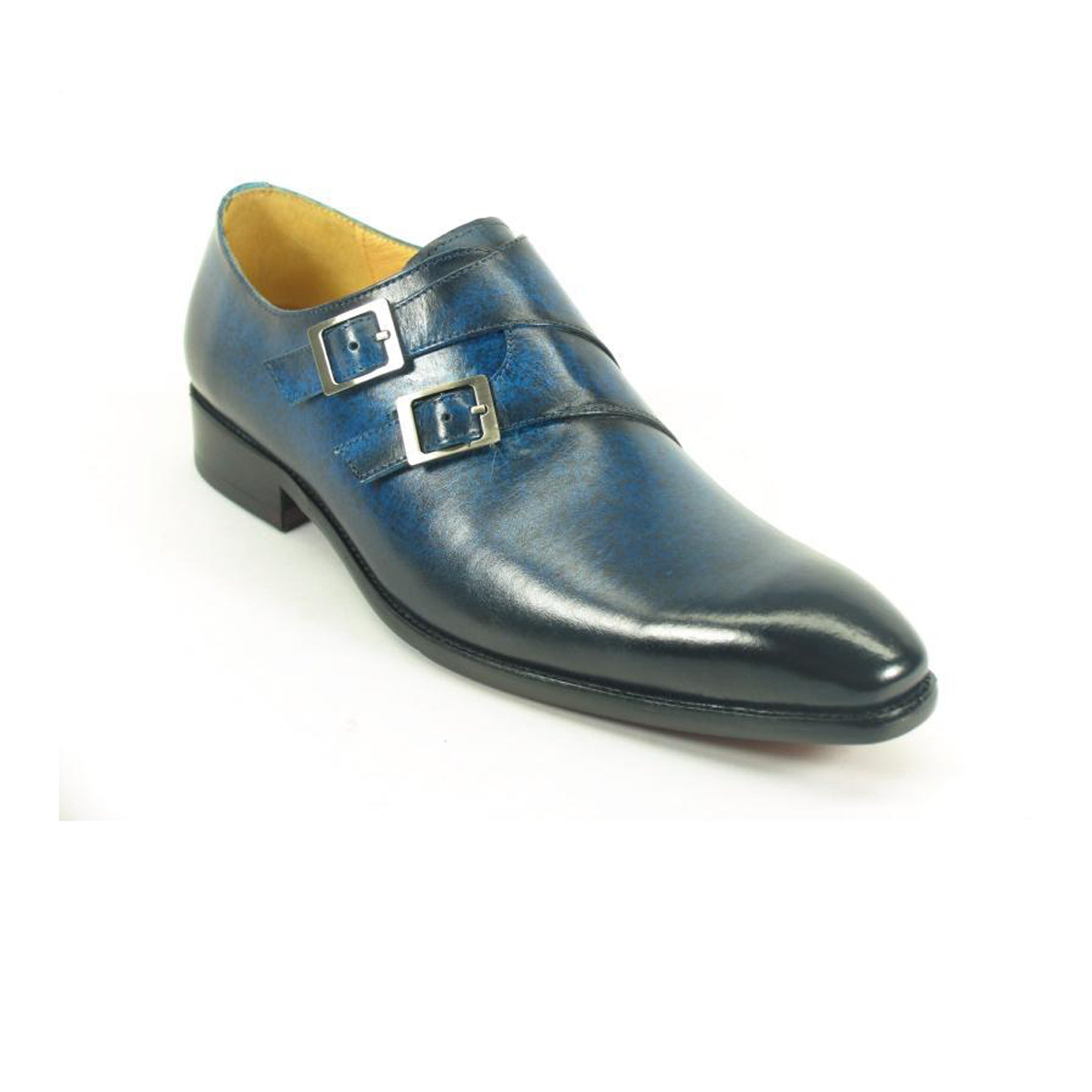 Mens Carrucci Classic Leather Fade Double Buckle Monk Strap Dress Shoe in Cognac