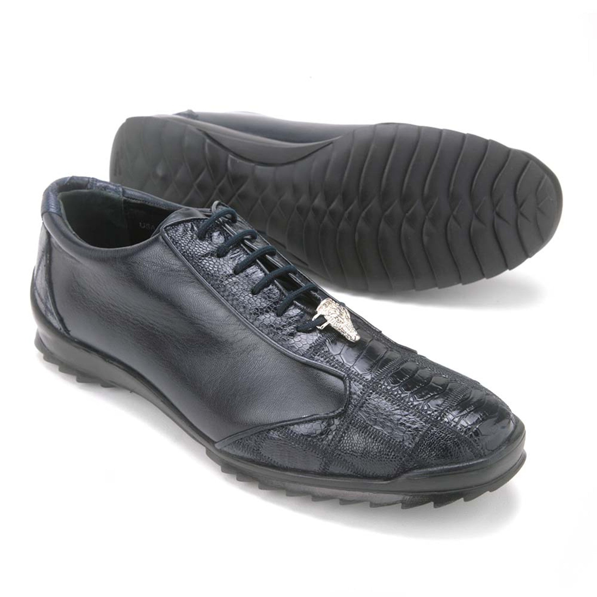 Navy Ostrich Skin Men's Sneaker by Los Altos