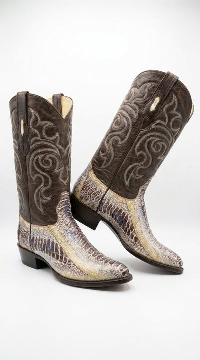 Los Altos Men’s Natural Ostrich Leg Cowboy Boots, Exotic Western Dress Boots
