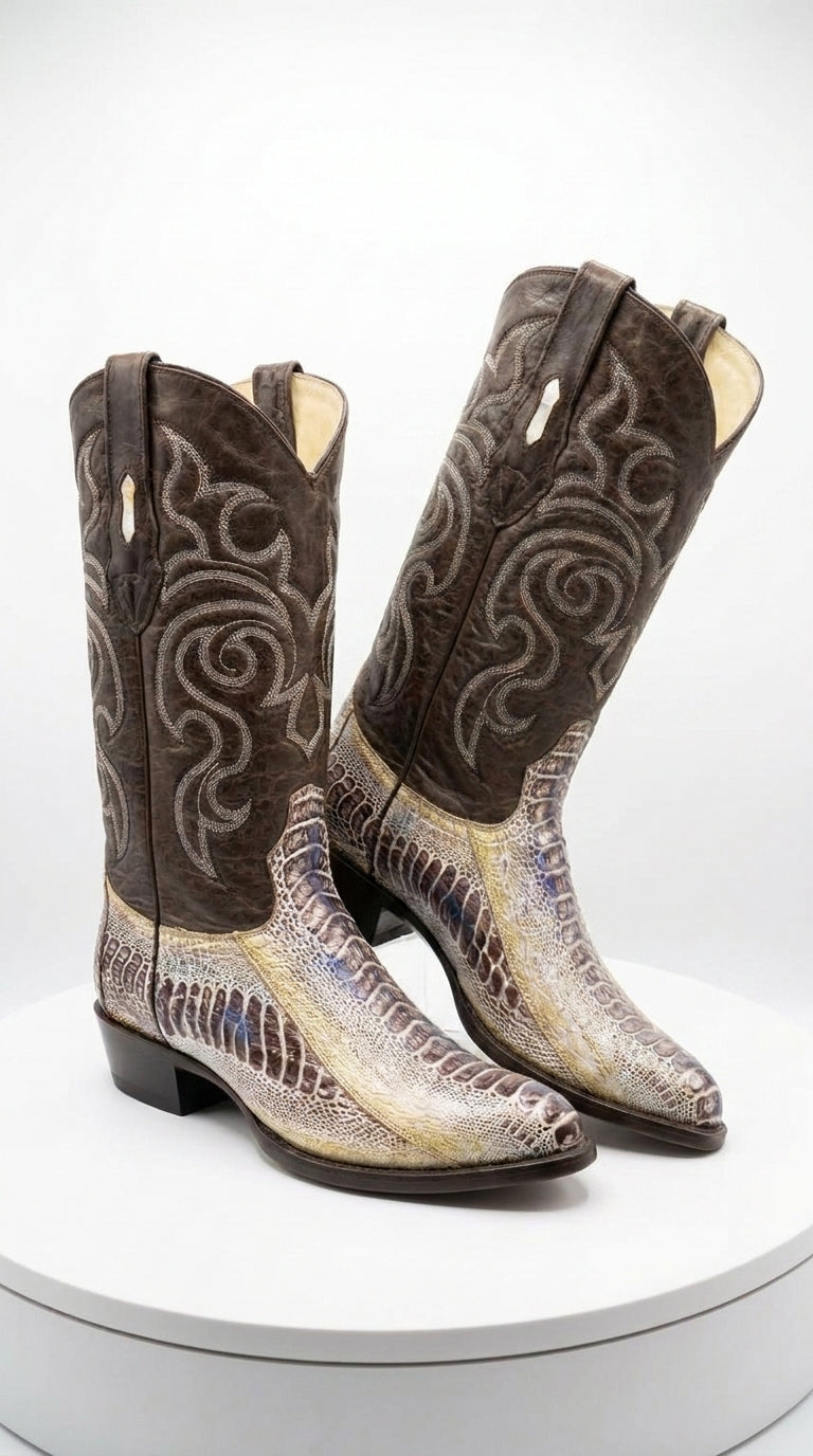 Los Altos Men’s Natural Ostrich Leg Cowboy Boots, Exotic Western Dress Boots