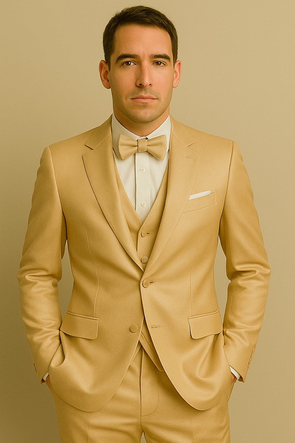Champagne Suit - Light Gold Color Shiny Suit - Sateen Suit - Wedding Tuxedo Suit