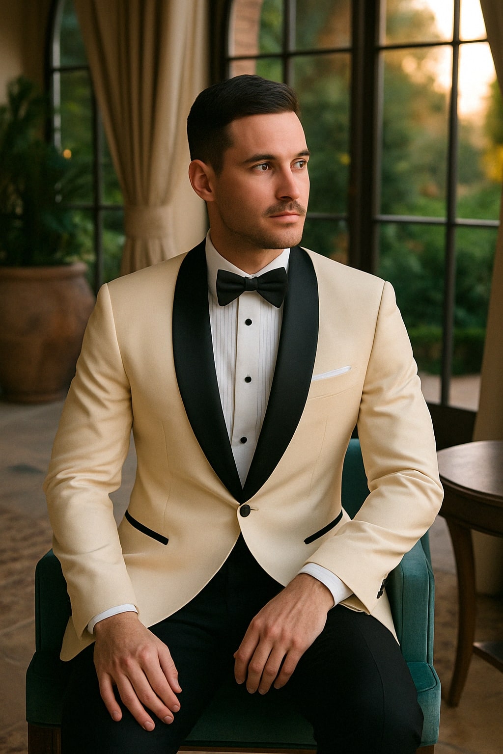 Champagne Tuxedo Jacket with Black Shawl Lapel