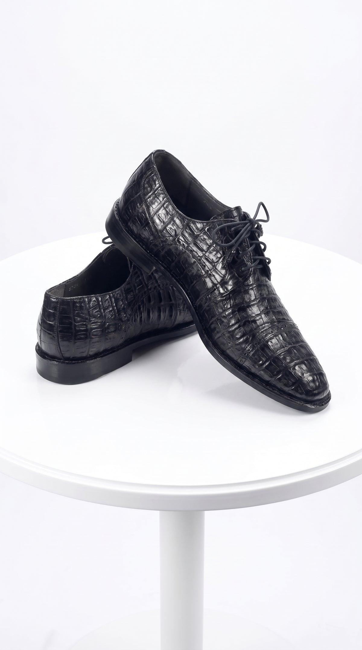Los Altos Men’s Black Caiman Crocodile Oxford Shoes, Exotic Lace-Up Formal Dress Shoes