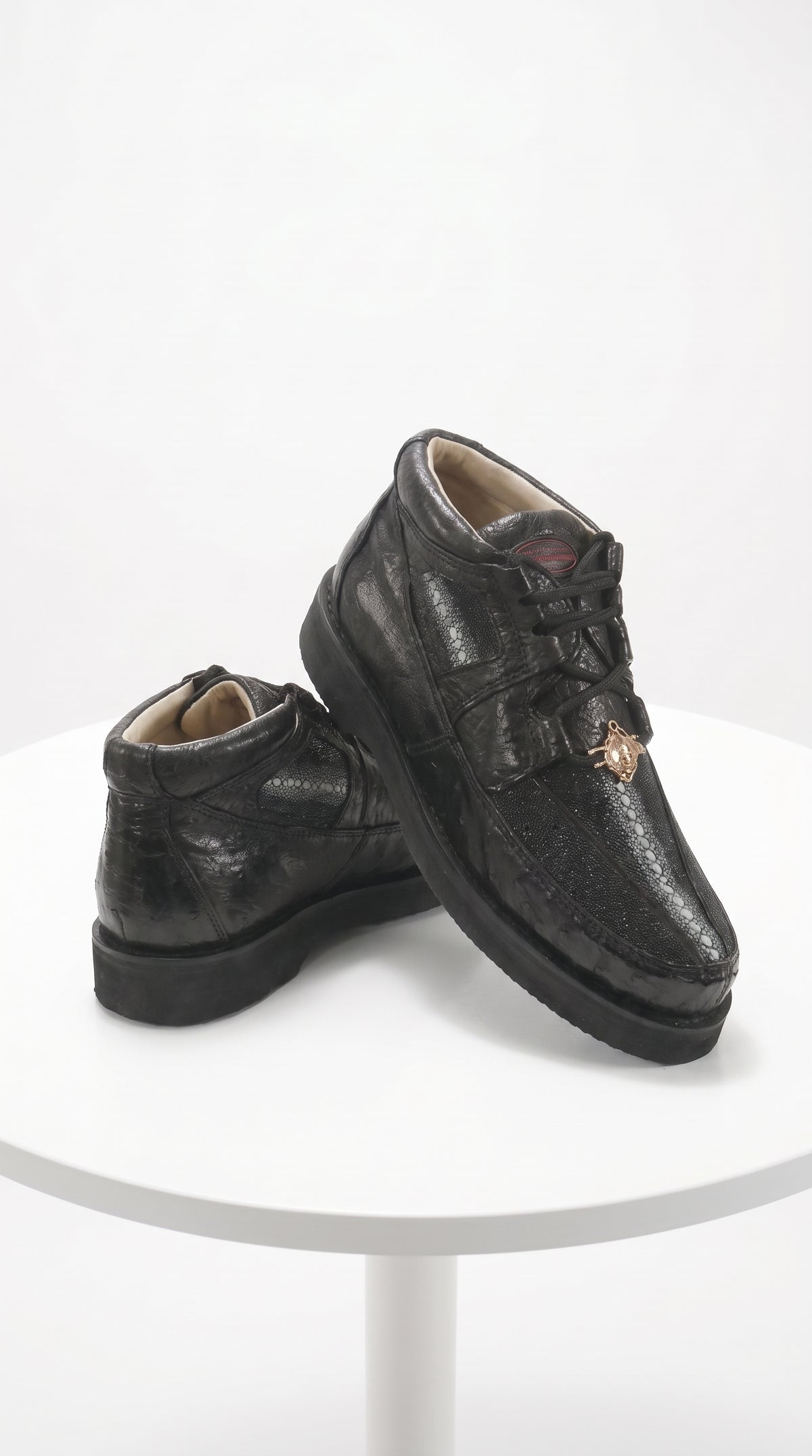 Men’s Black Stingray and Ostrich Casual Shoes, Exotic Lace-Up Dress Casual Shoes