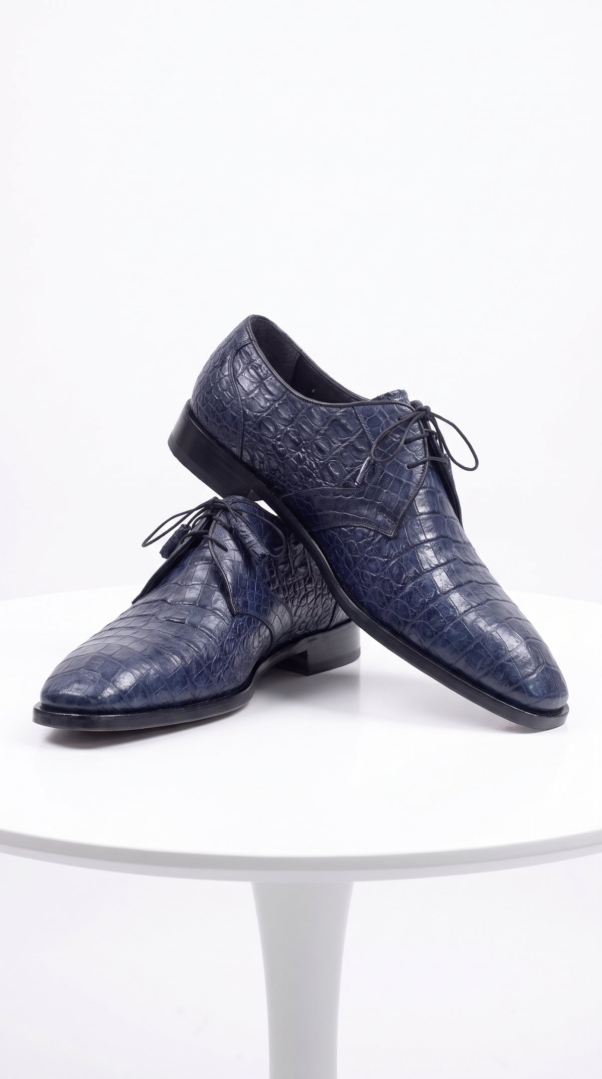 Men’s Navy Blue Full Gator Belly Dress Shoes, Exotic Lace-Up Formal Wedding Business Shoes