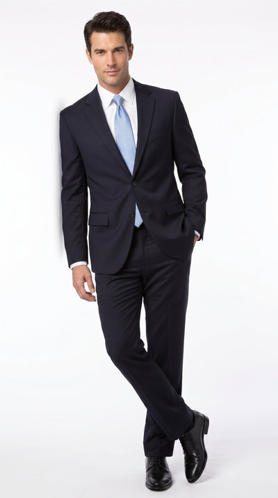 Tiglio Men’s Jet Black Super 140s Suit, 2 Button Flat Front Formal Business Dress Suit