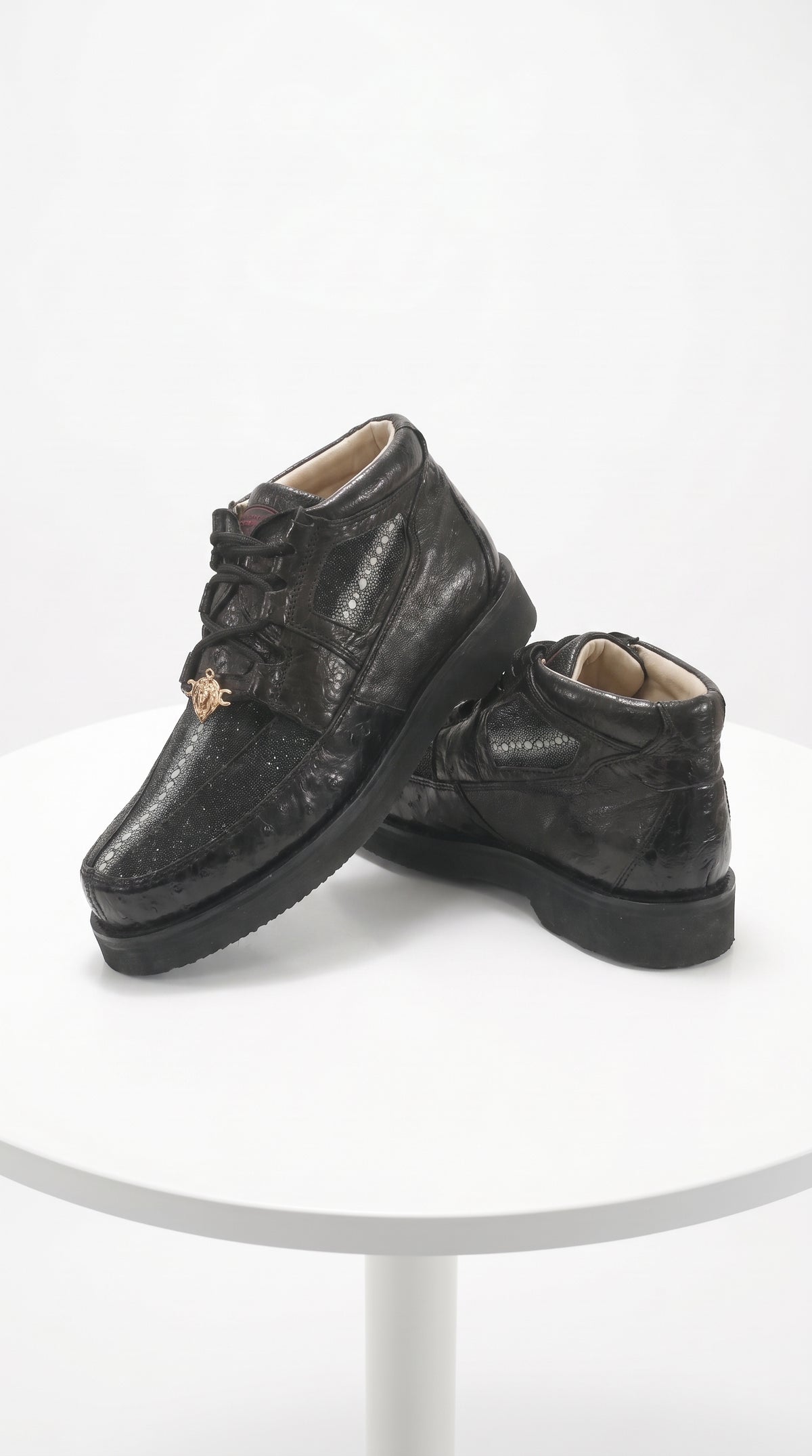 Men’s Black Stingray and Ostrich Casual Shoes, Exotic Lace-Up Dress Casual Shoes