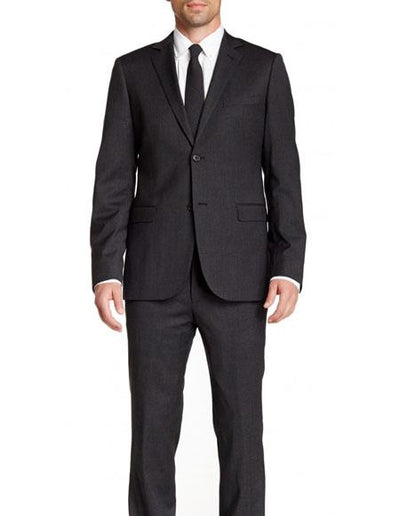 Men's Charcoal Gray Slim Fit 2 Buttons Stretch Pinstriped Suit - Color: Dark Grey Suit