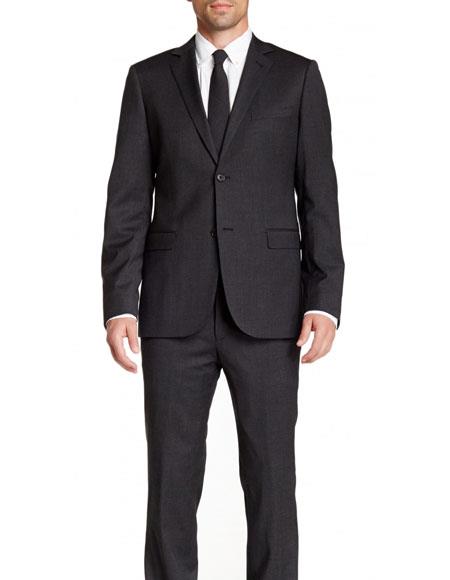 Men's Charcoal Gray Slim Fit 2 Buttons Stretch Pinstriped Suit - Color: Dark Grey Suit