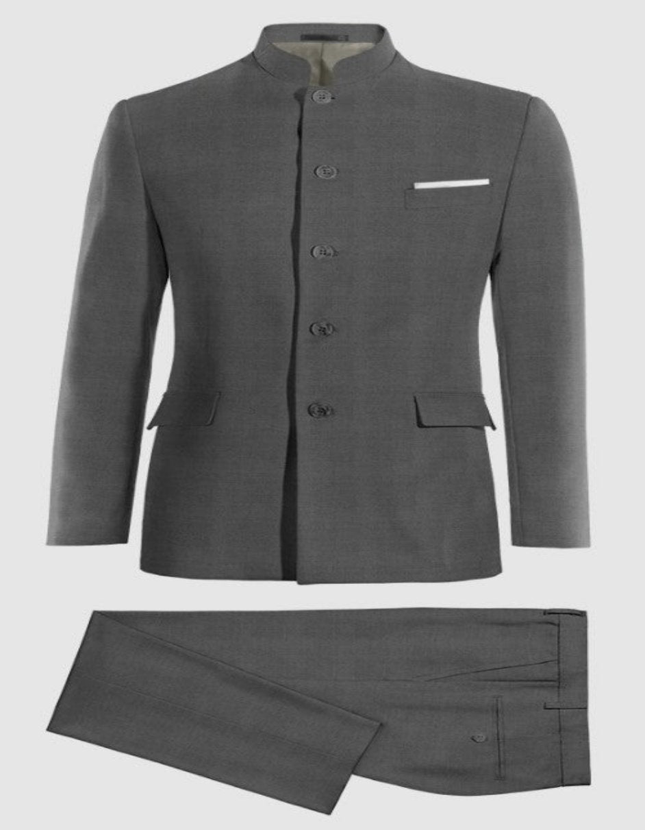 Charcoal Grey Mandarin Collar Suit