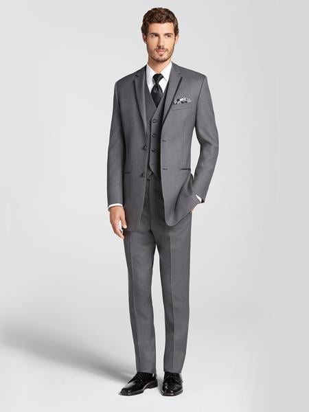 Charcoal Grey ~ Gray Satin Edged Vested Tuxedo Suit Tow Toned