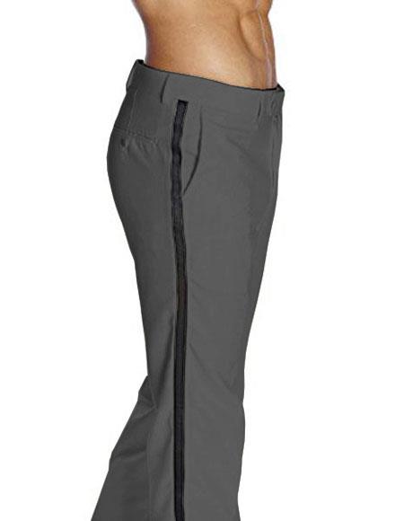 Men's Flat Front With Satin Band Classic Fit Charcoal Grey Tuxedo Pant